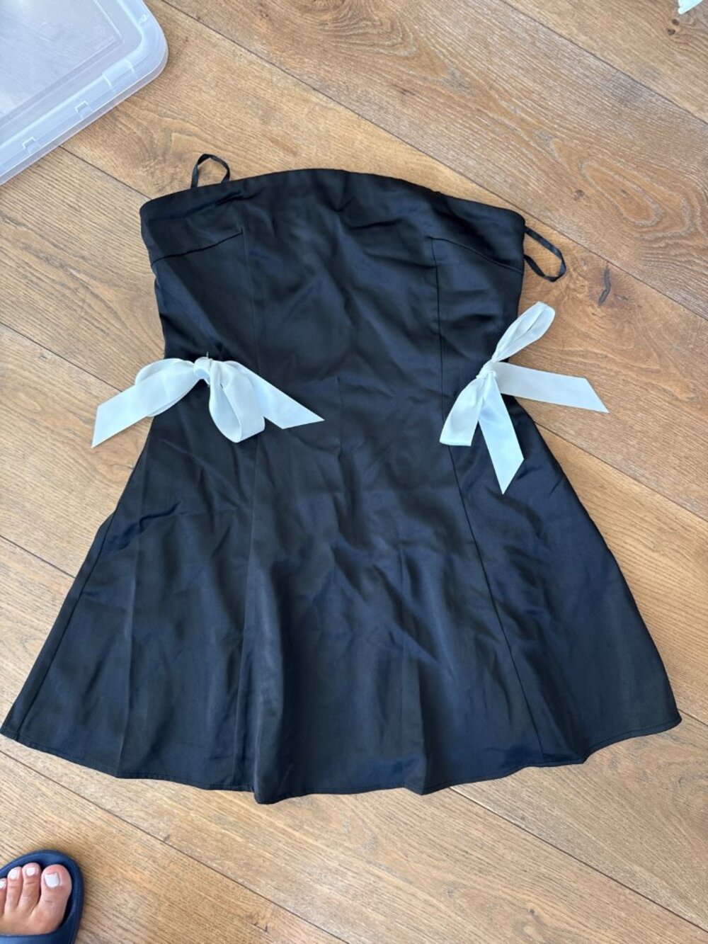 More to Come Black Silk Mini Dress Ribbon Bows Size M